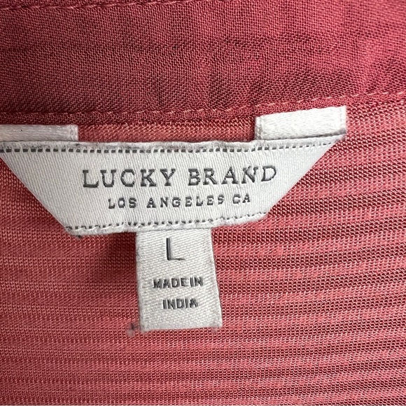 LUCKY BRAND Rose tone Striped Short Sleeves with Ties Top. Size Large - Picture 2 of 7